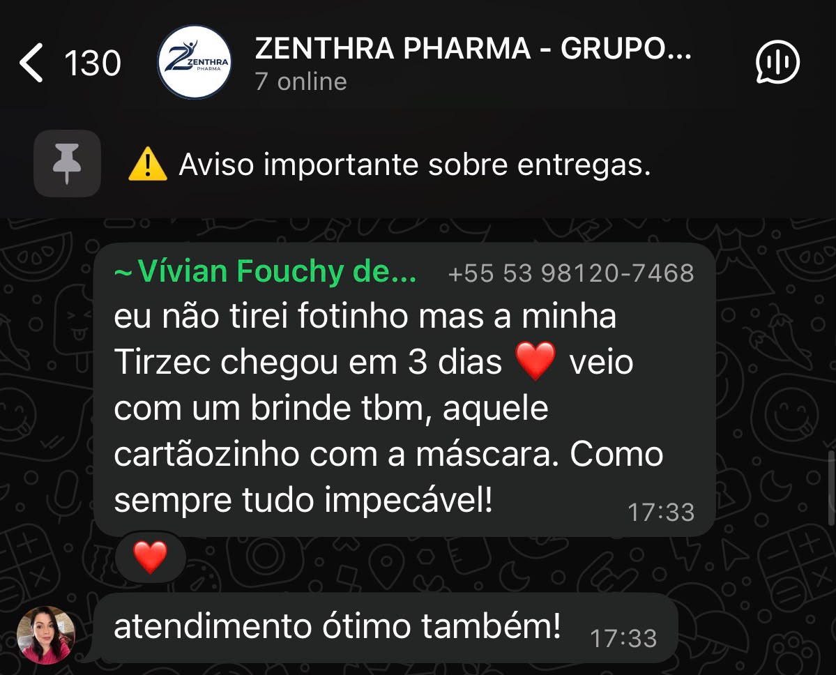 Print real de depoimento de cliente Zenthra no WhatsApp